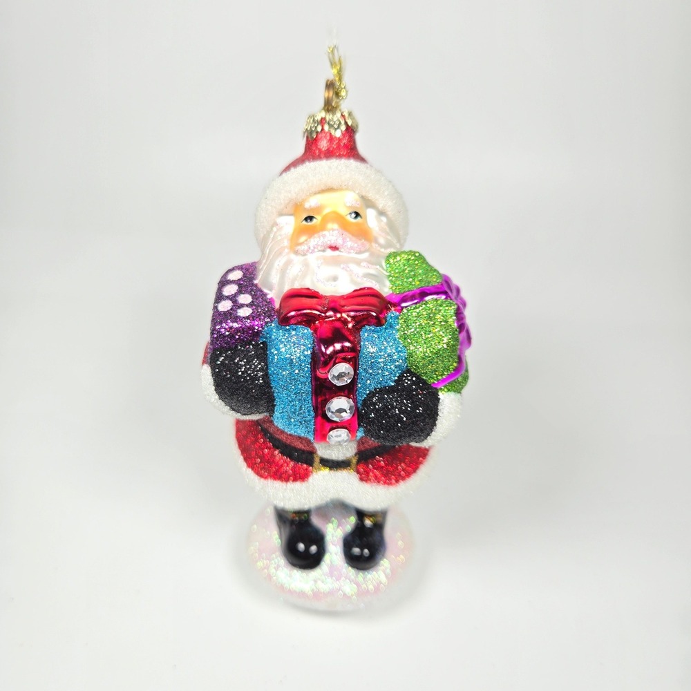 Nice‎ Blown Glass Christmas Ornament Santa Glitter Sparkle Bejeweled Costco